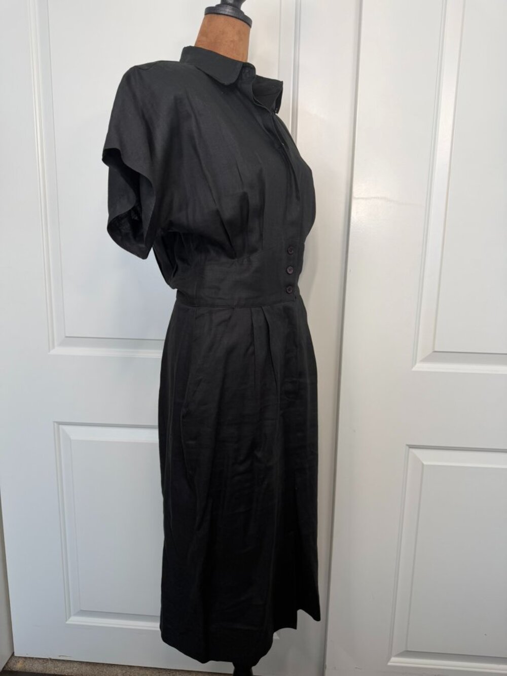 Vintage 1980s Nordstrom Point of View Black Linen Dress Sz 10 - Picture 5 of 15